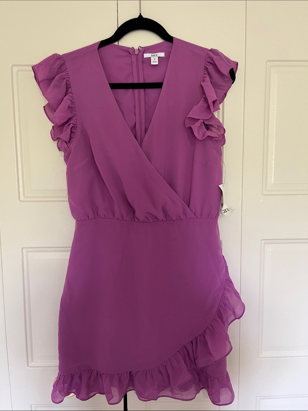 Bar III Raspberry Ruffle-Trim Surplice Mini Dress